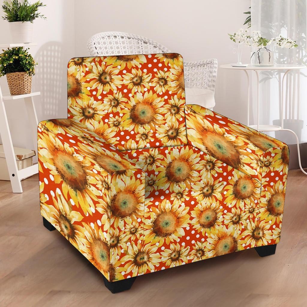 Red Polka Dot Sunflower Armchair Cover-grizzshop