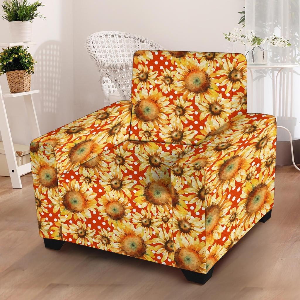 Red Polka Dot Sunflower Armchair Cover-grizzshop