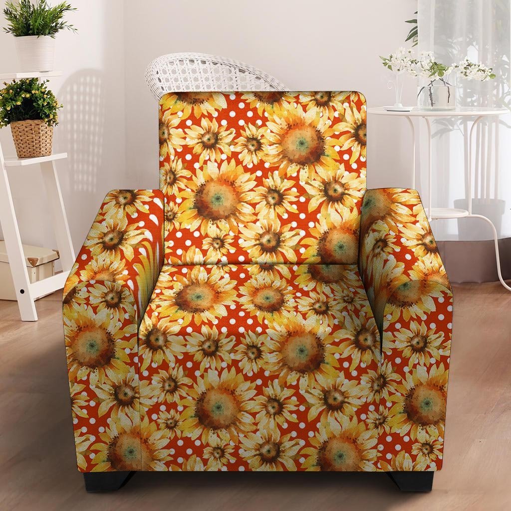 Red Polka Dot Sunflower Armchair Cover-grizzshop