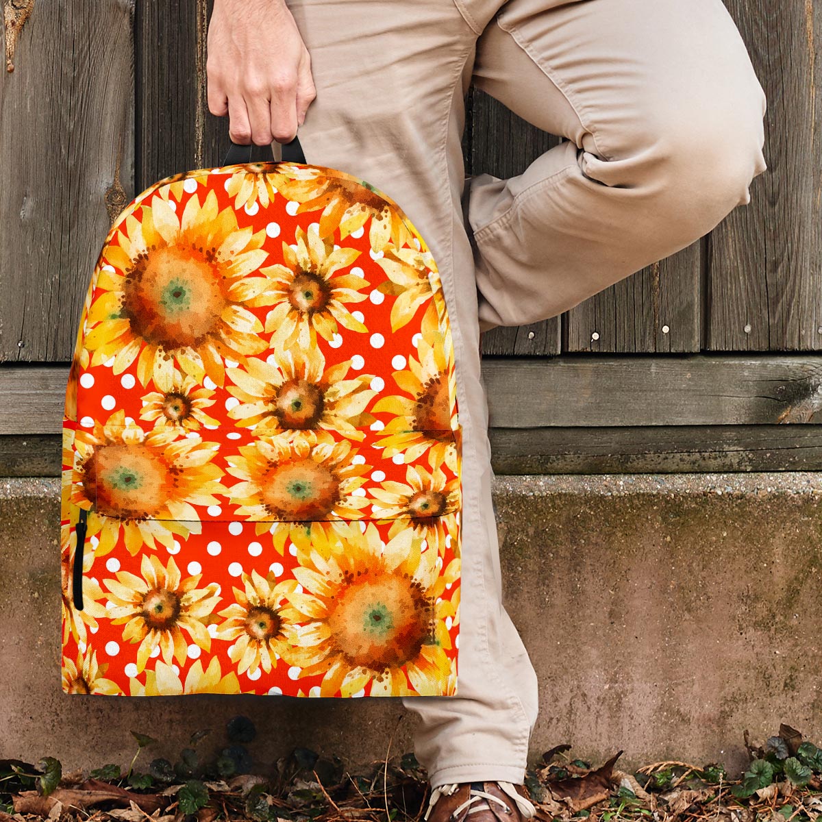 Red Polka Dot Sunflower Backpack-grizzshop