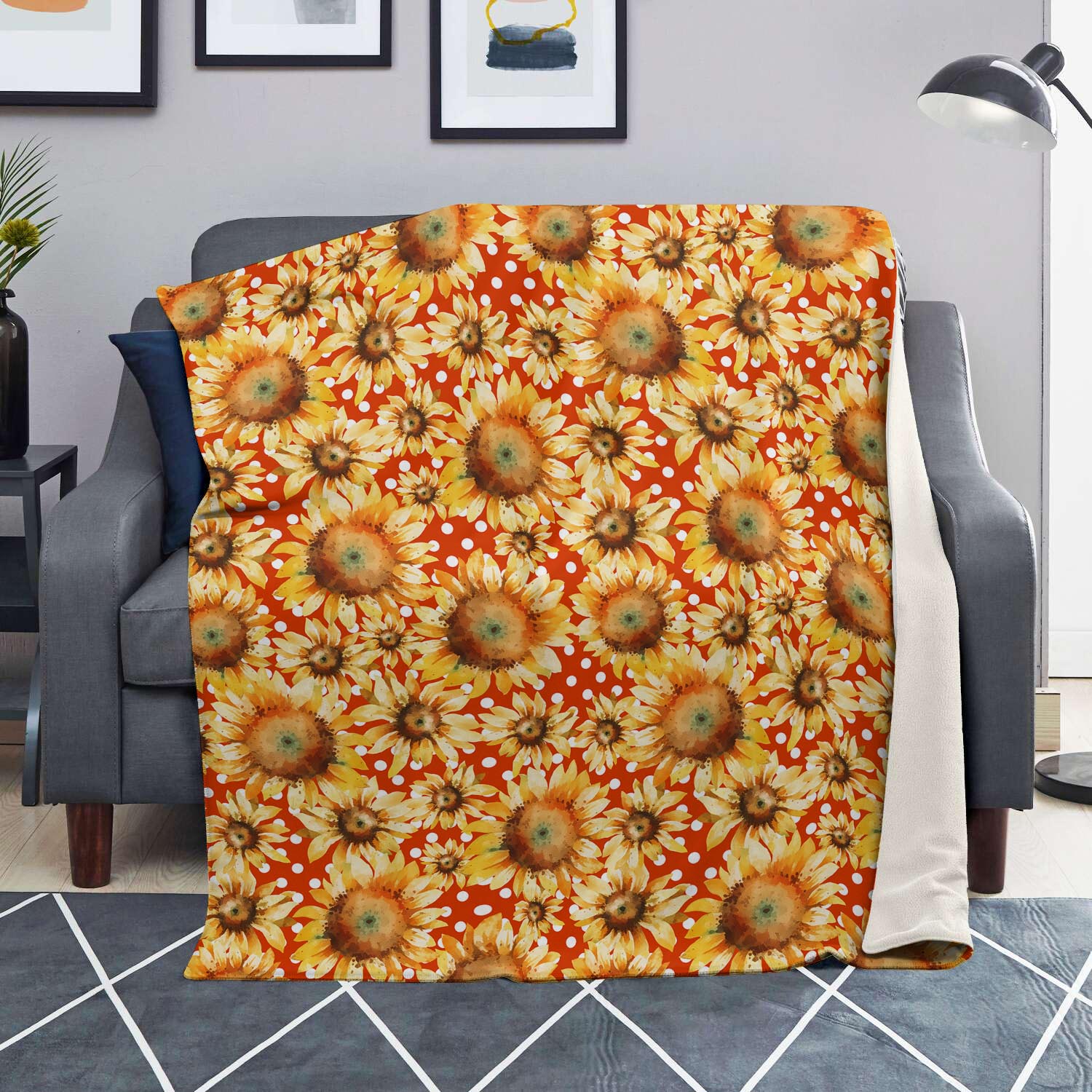 Red Polka Dot Sunflower Blanket-grizzshop