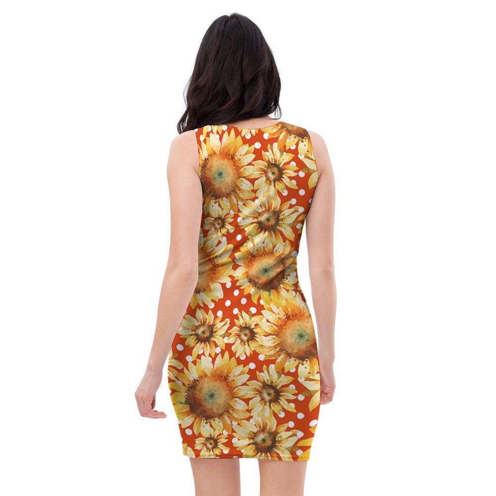 Red Polka Dot Sunflower Bodycon Dress-grizzshop