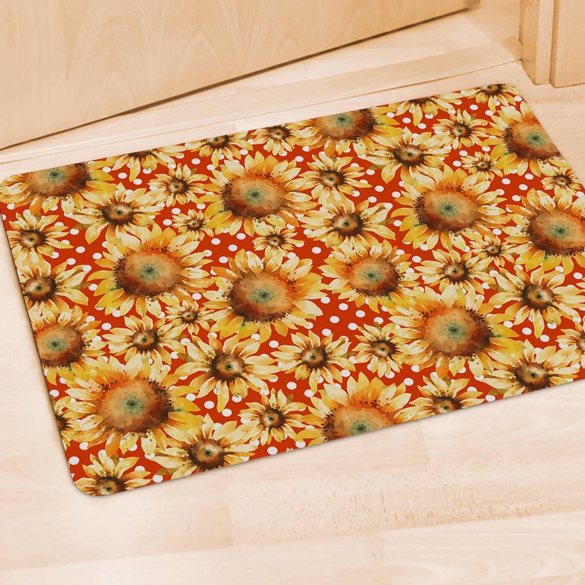 Red Polka Dot Sunflower Door Mat-grizzshop