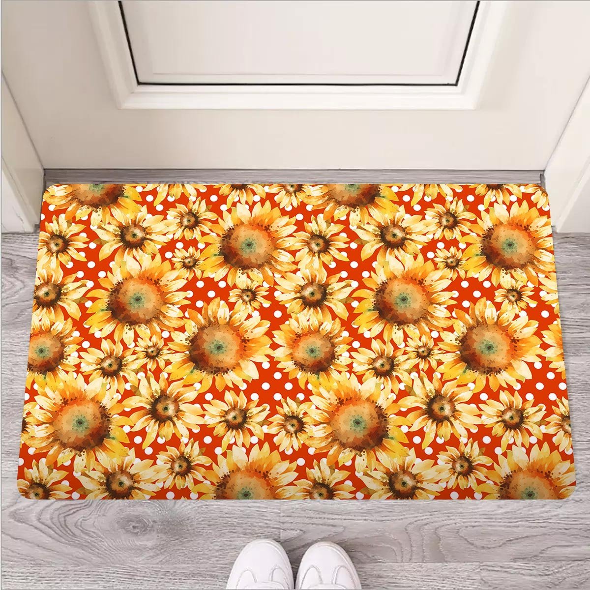 Red Polka Dot Sunflower Door Mat-grizzshop