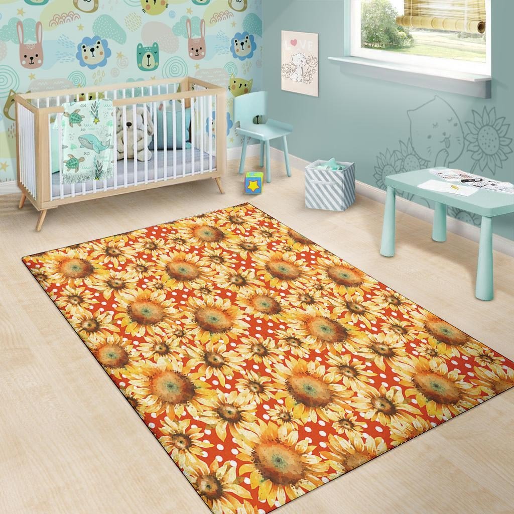 Red Polka Dot Sunflower Floor Mat-grizzshop