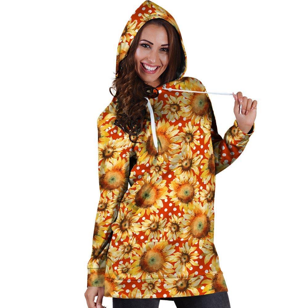 Red Polka Dot Sunflower Hoodie Dress-grizzshop