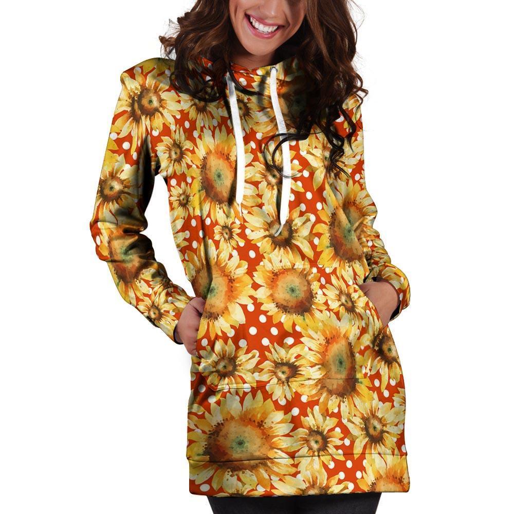 Red Polka Dot Sunflower Hoodie Dress-grizzshop