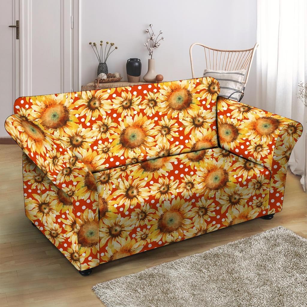 Red Polka Dot Sunflower Loveseat Cover-grizzshop