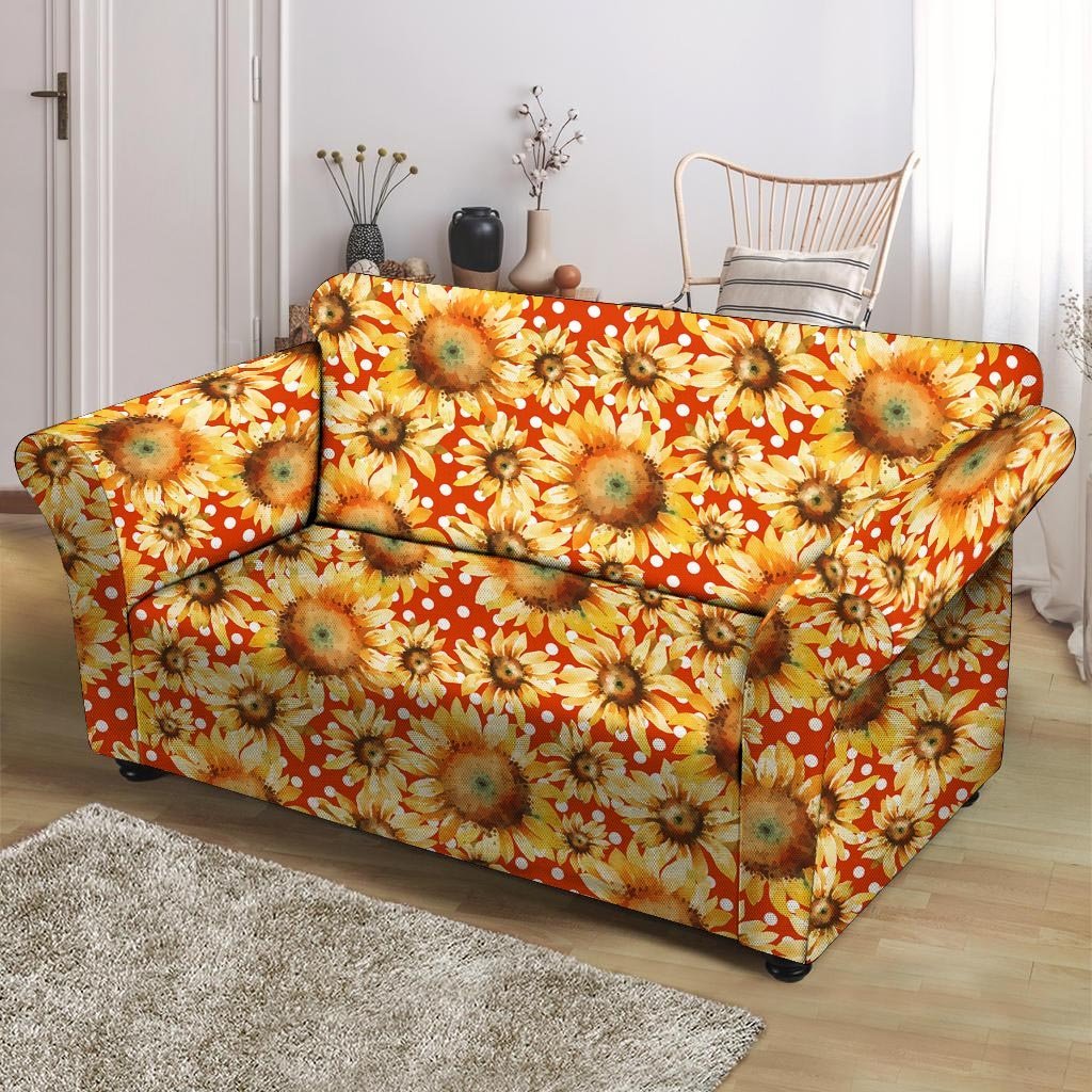 Red Polka Dot Sunflower Loveseat Cover-grizzshop