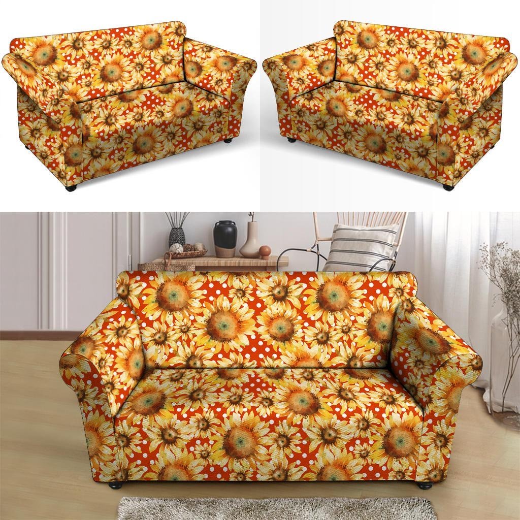 Red Polka Dot Sunflower Loveseat Cover-grizzshop