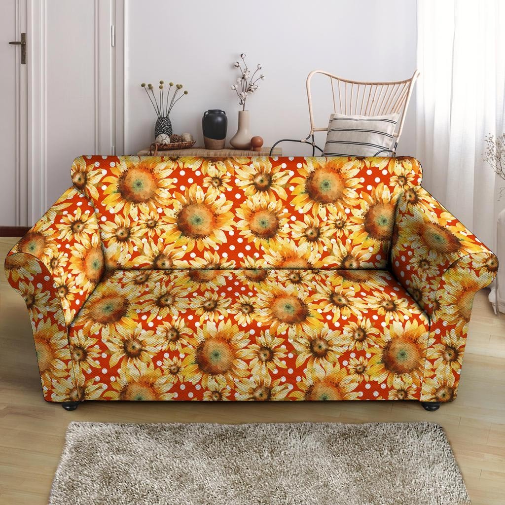 Red Polka Dot Sunflower Loveseat Cover-grizzshop