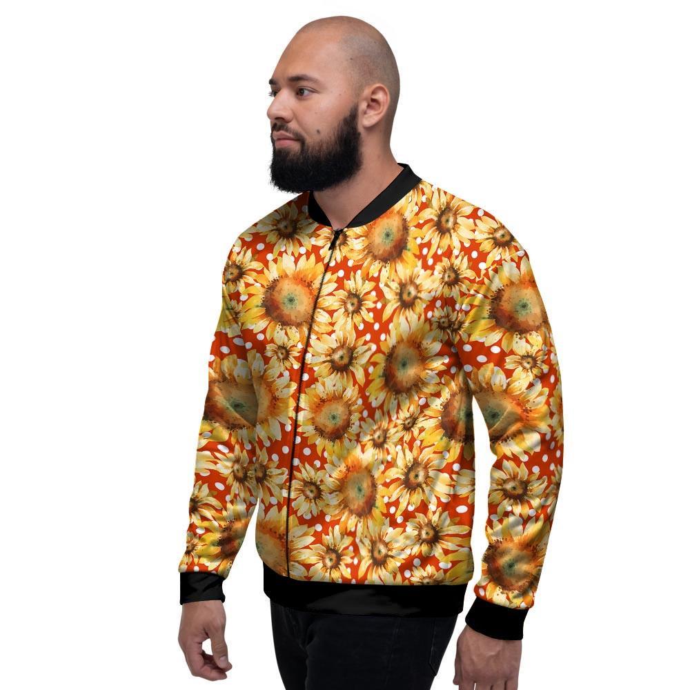 Red Polka Dot Sunflower Men's Bomber Jacket-grizzshop