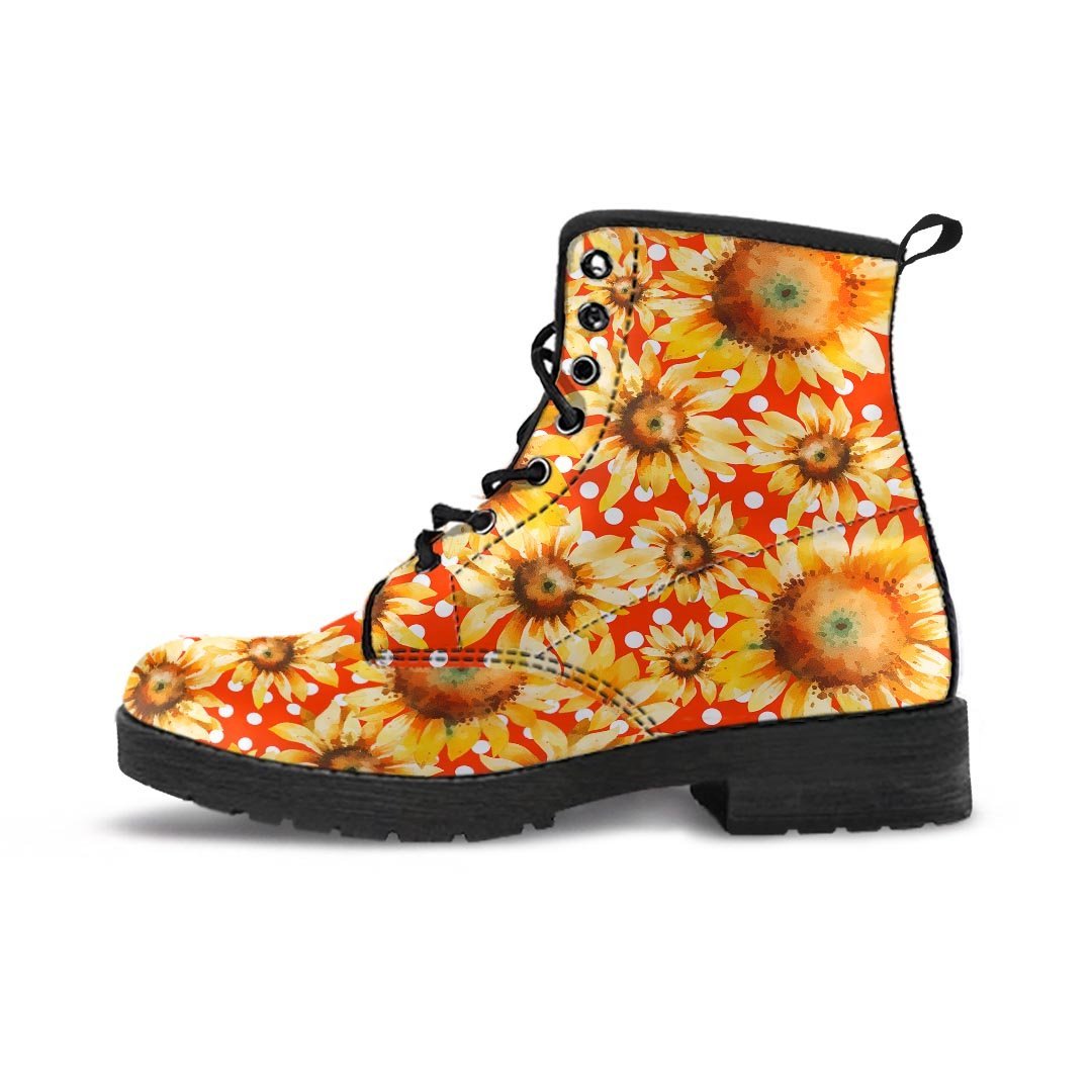 Red Polka Dot Sunflower Men's Boots-grizzshop