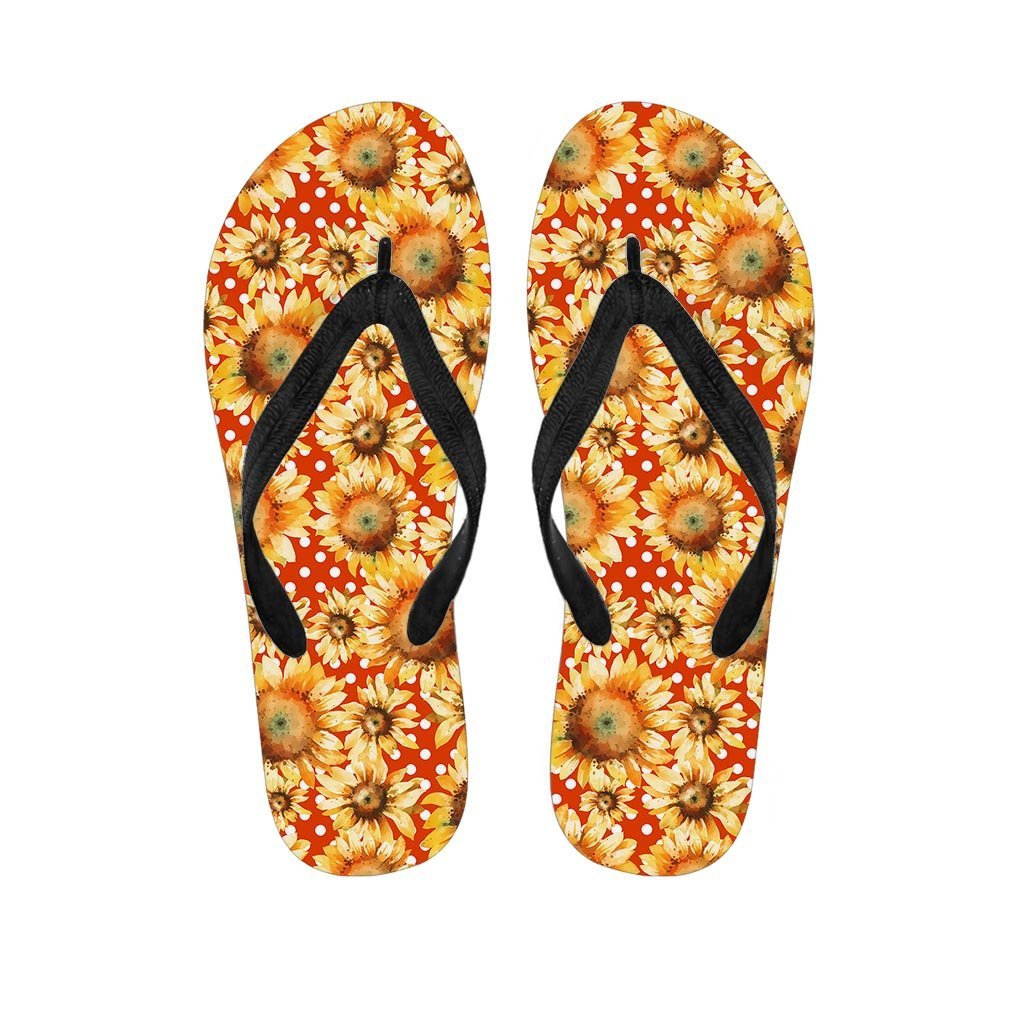 Red Polka Dot Sunflower Men's Flip Flops-grizzshop