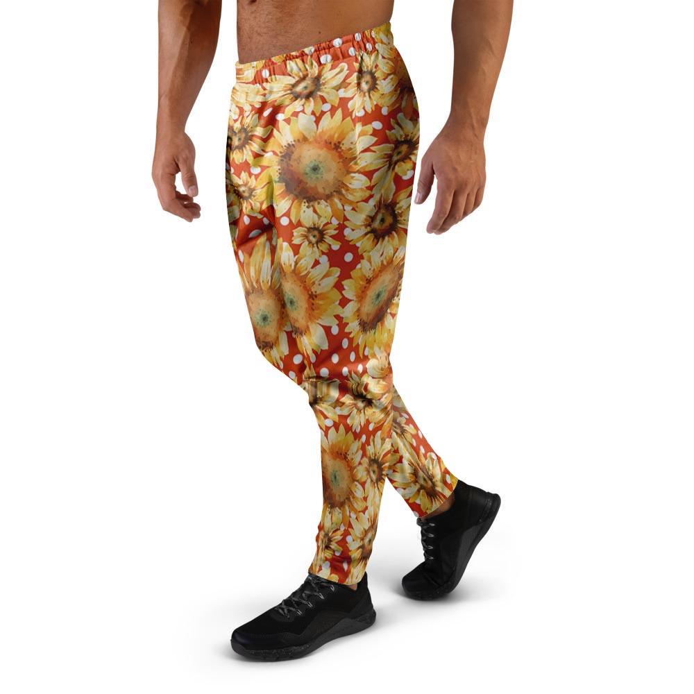 Red Polka Dot Sunflower Men's Joggers-grizzshop