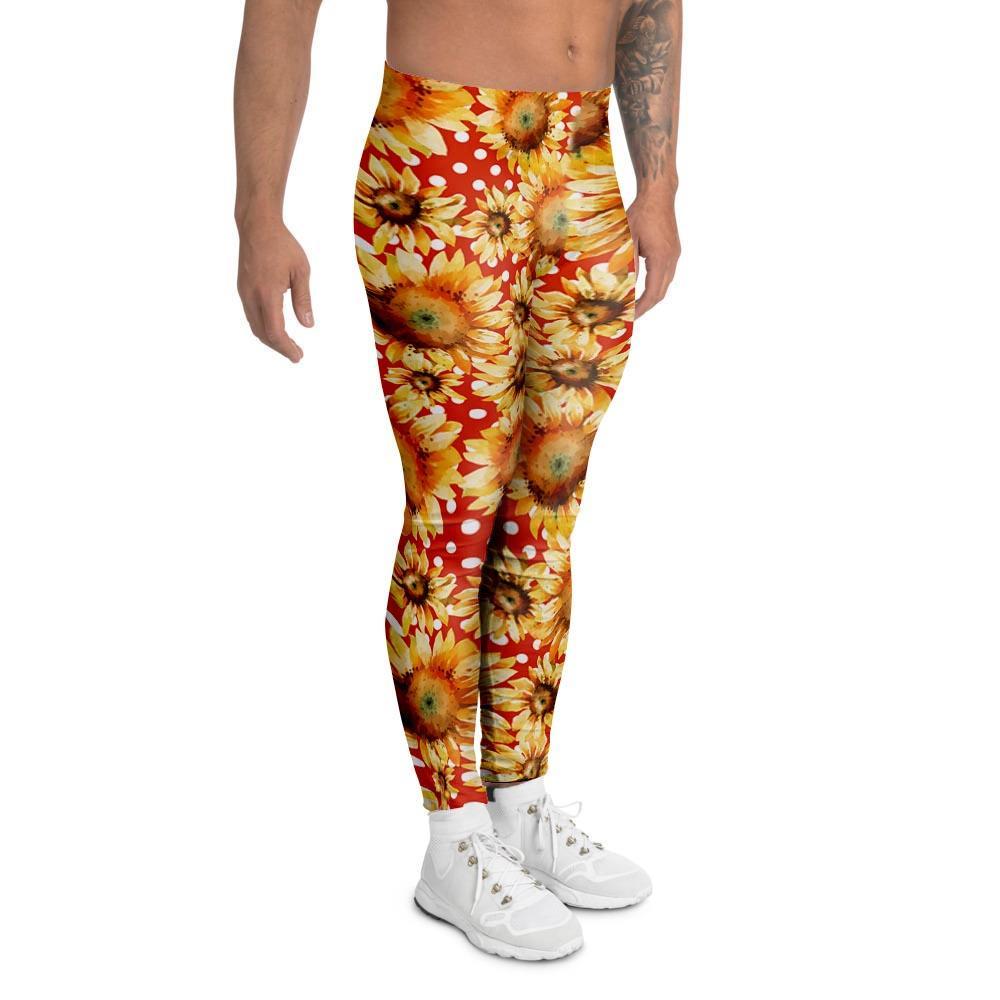 Red Polka Dot Sunflower Men's Leggings-grizzshop