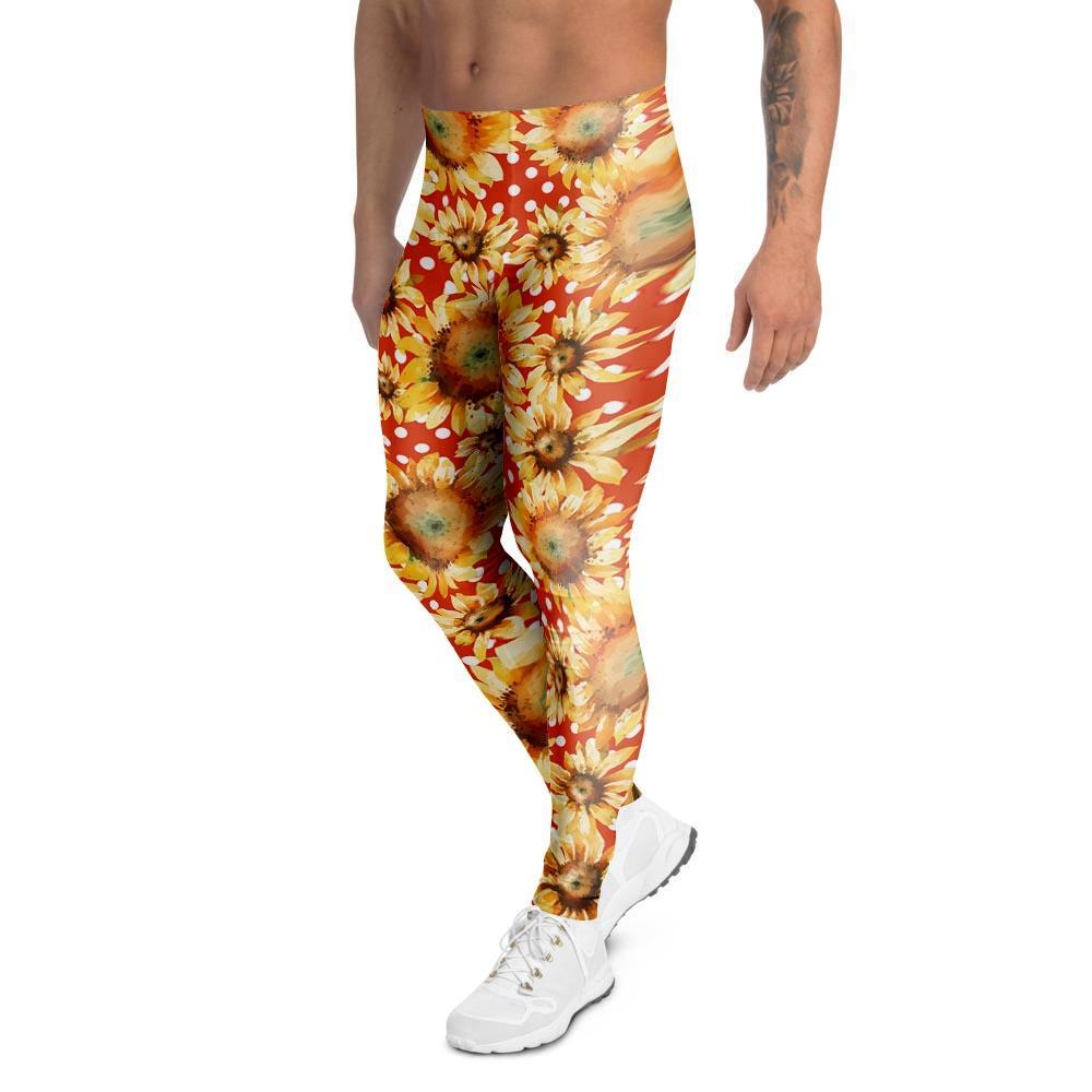 Red Polka Dot Sunflower Men's Leggings-grizzshop