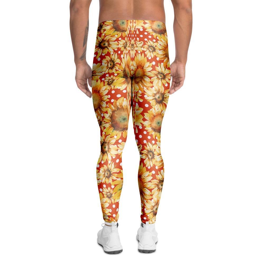 Red Polka Dot Sunflower Men's Leggings-grizzshop