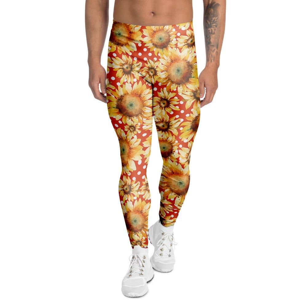 Red Polka Dot Sunflower Men's Leggings-grizzshop