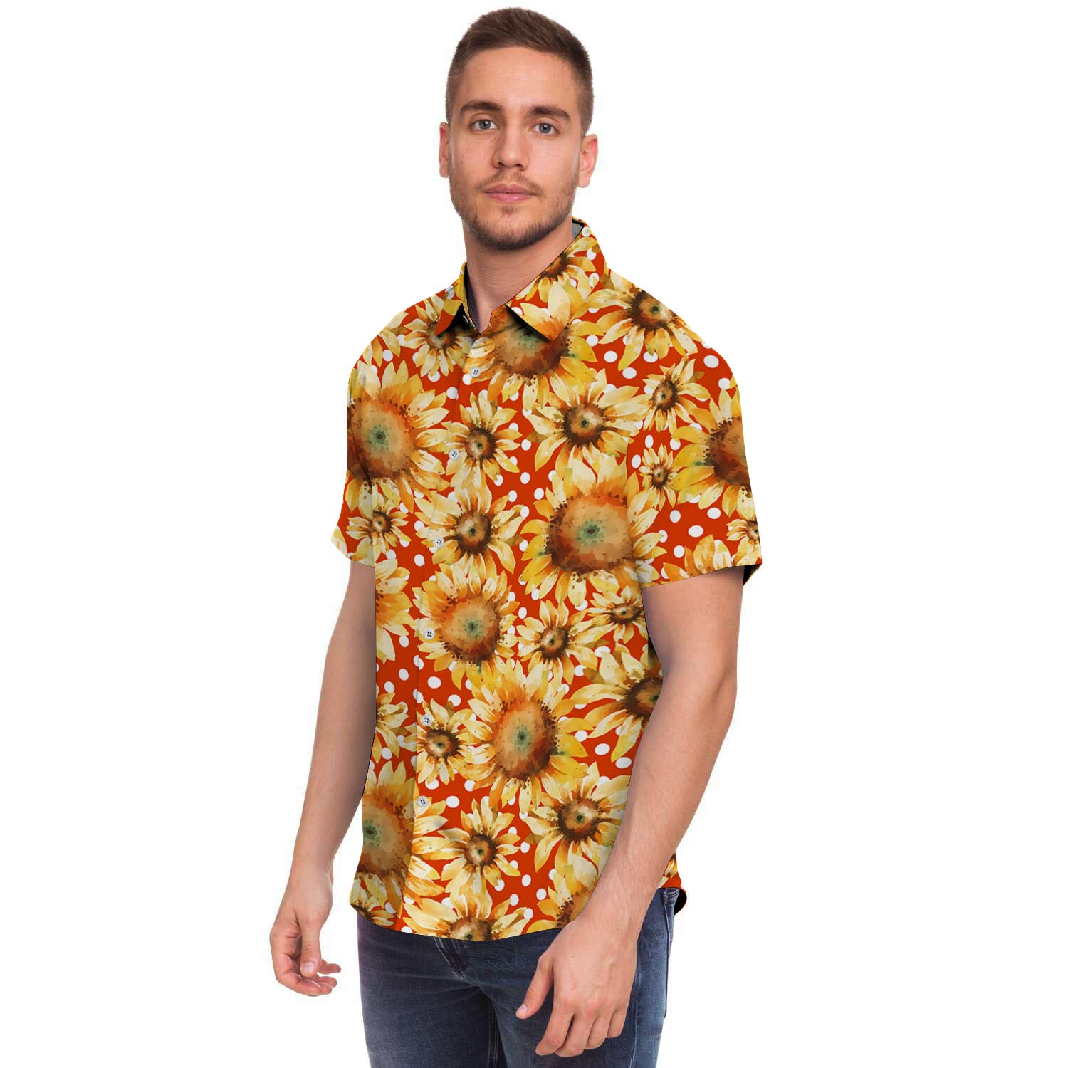 Red Polka Dot Sunflower Men's Short Sleeve Shirt-grizzshop