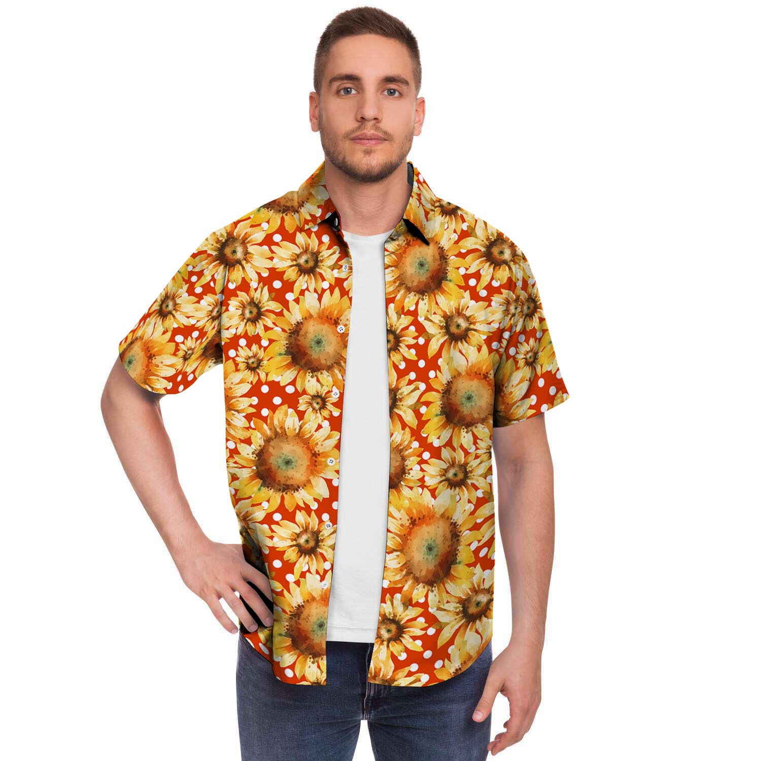 Red Polka Dot Sunflower Men's Short Sleeve Shirt-grizzshop