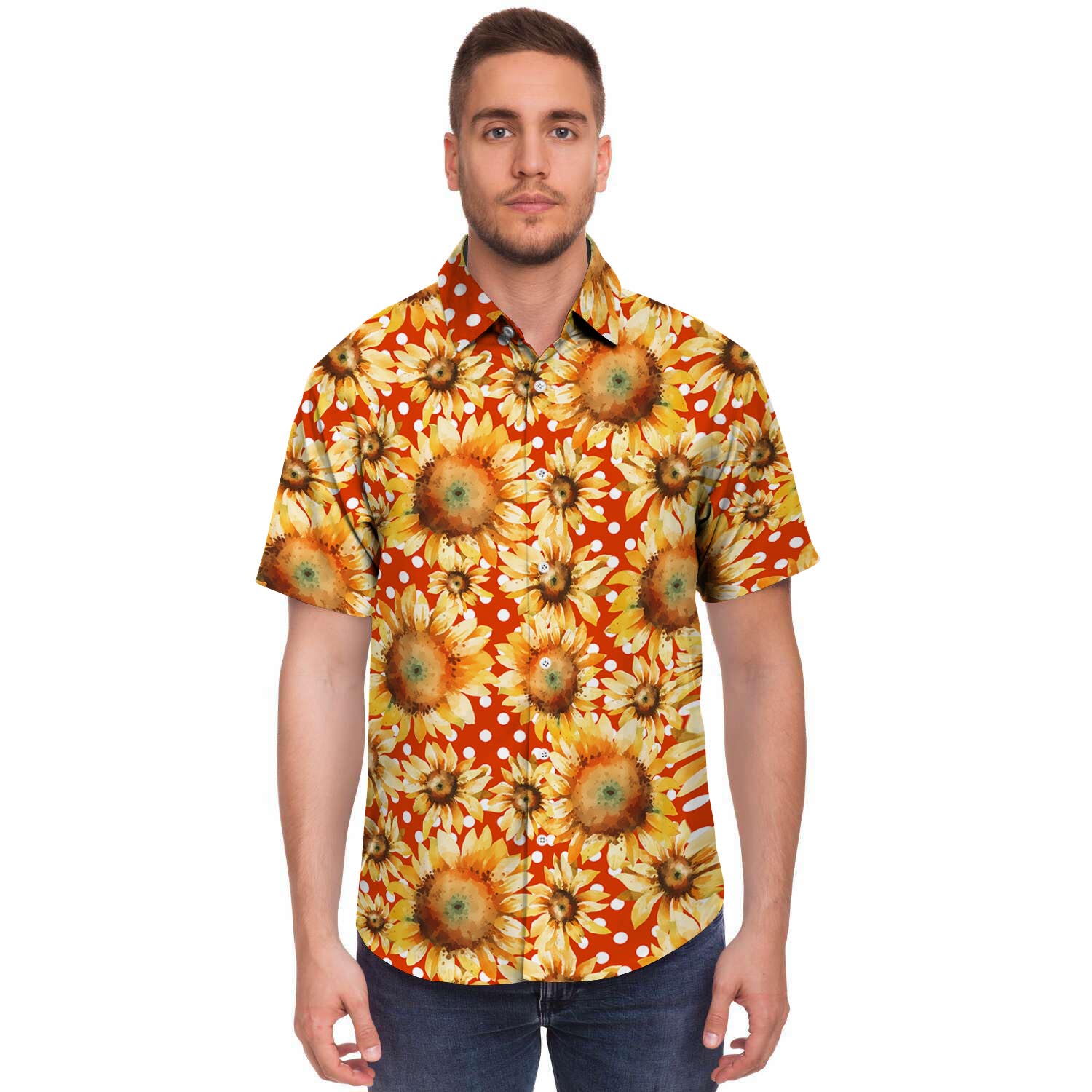 Red Polka Dot Sunflower Men's Short Sleeve Shirt-grizzshop