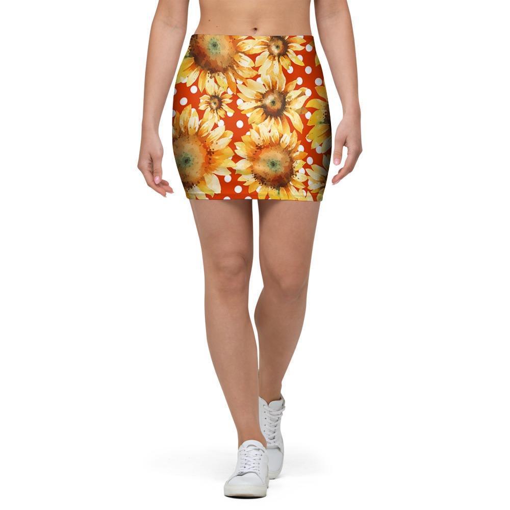 Red Polka Dot Sunflower Mini Skirt-grizzshop