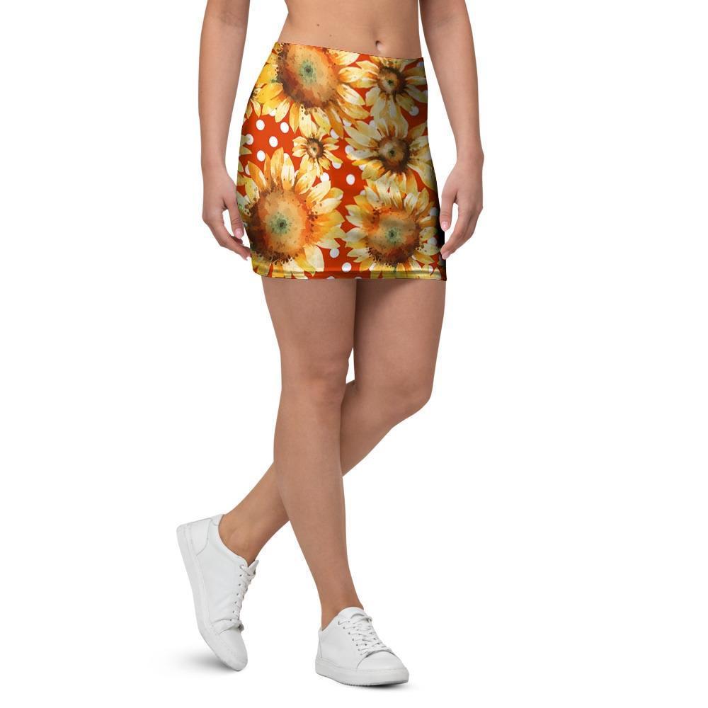 Red Polka Dot Sunflower Mini Skirt-grizzshop