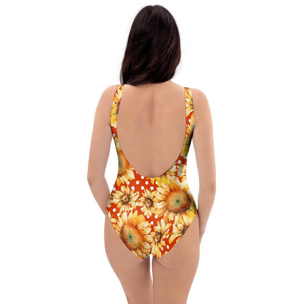 Red Polka Dot Sunflower One Piece Swimsuite-grizzshop