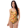 Red Polka Dot Sunflower One Piece Swimsuite-grizzshop