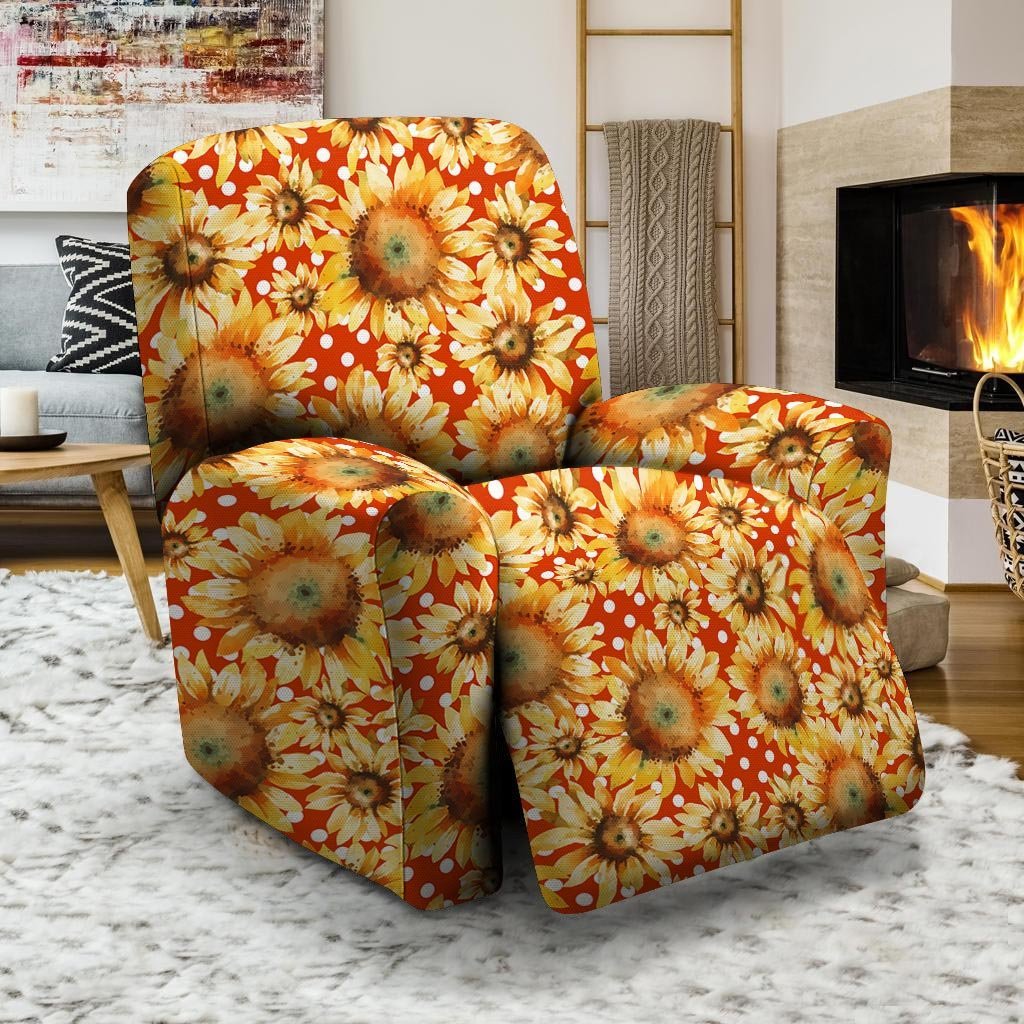 Red Polka Dot Sunflower Recliner Cover-grizzshop