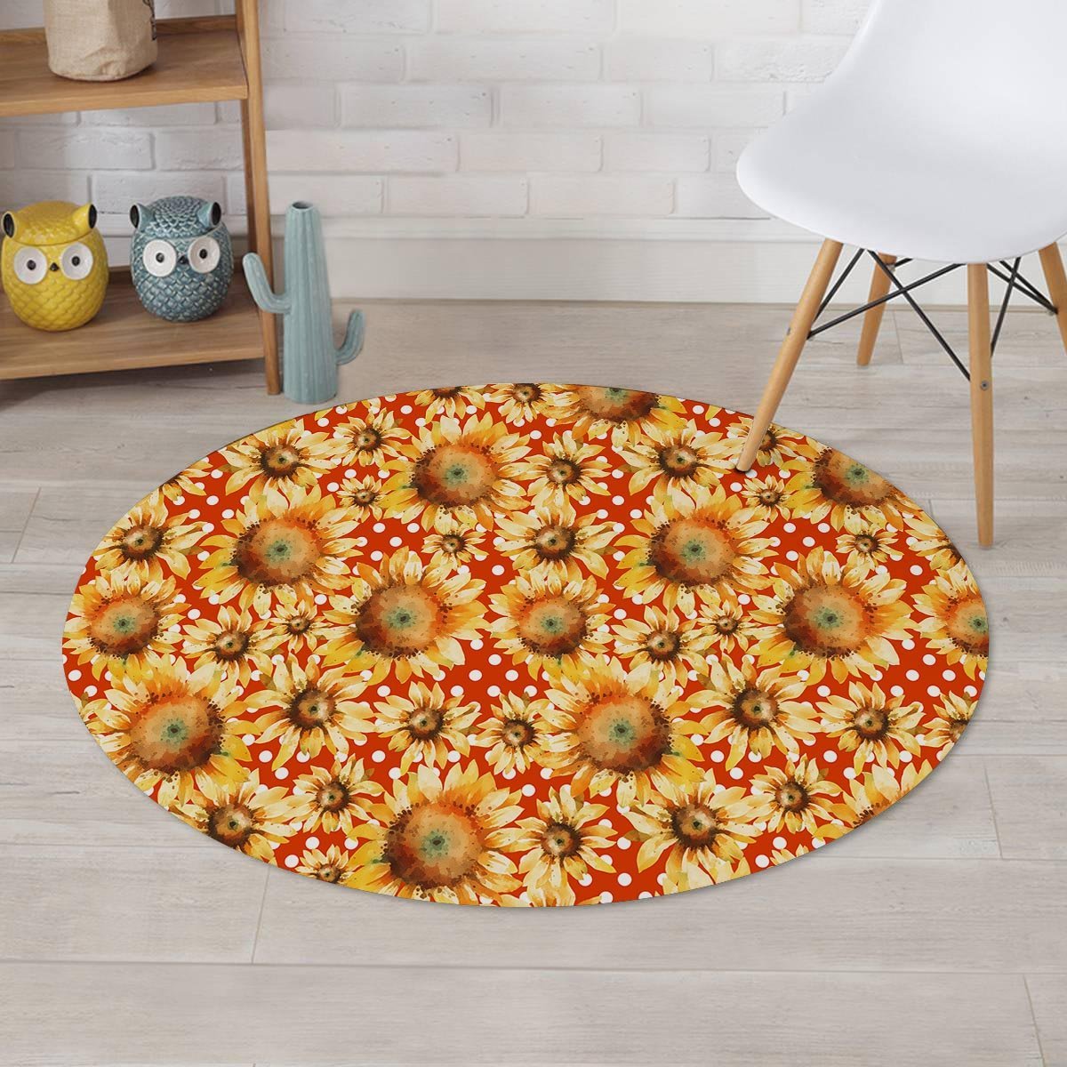 Red Polka Dot Sunflower Round Rug-grizzshop