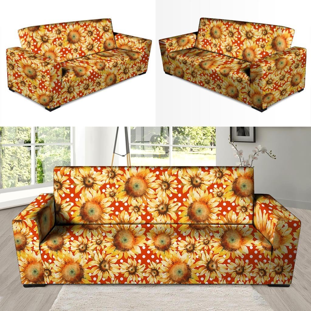 Red Polka Dot Sunflower Sofa Cover-grizzshop