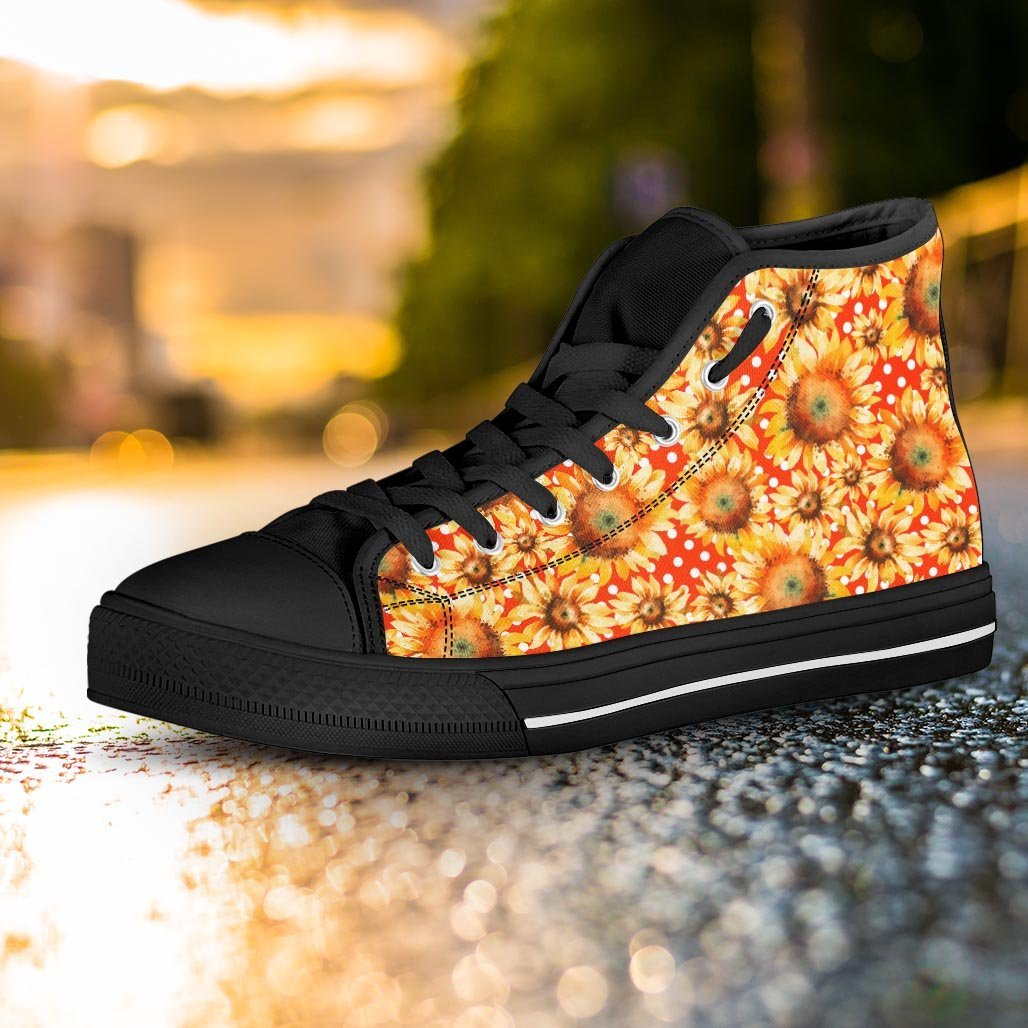 Red Polka Dot Sunflower Women's High Top Shoes-grizzshop