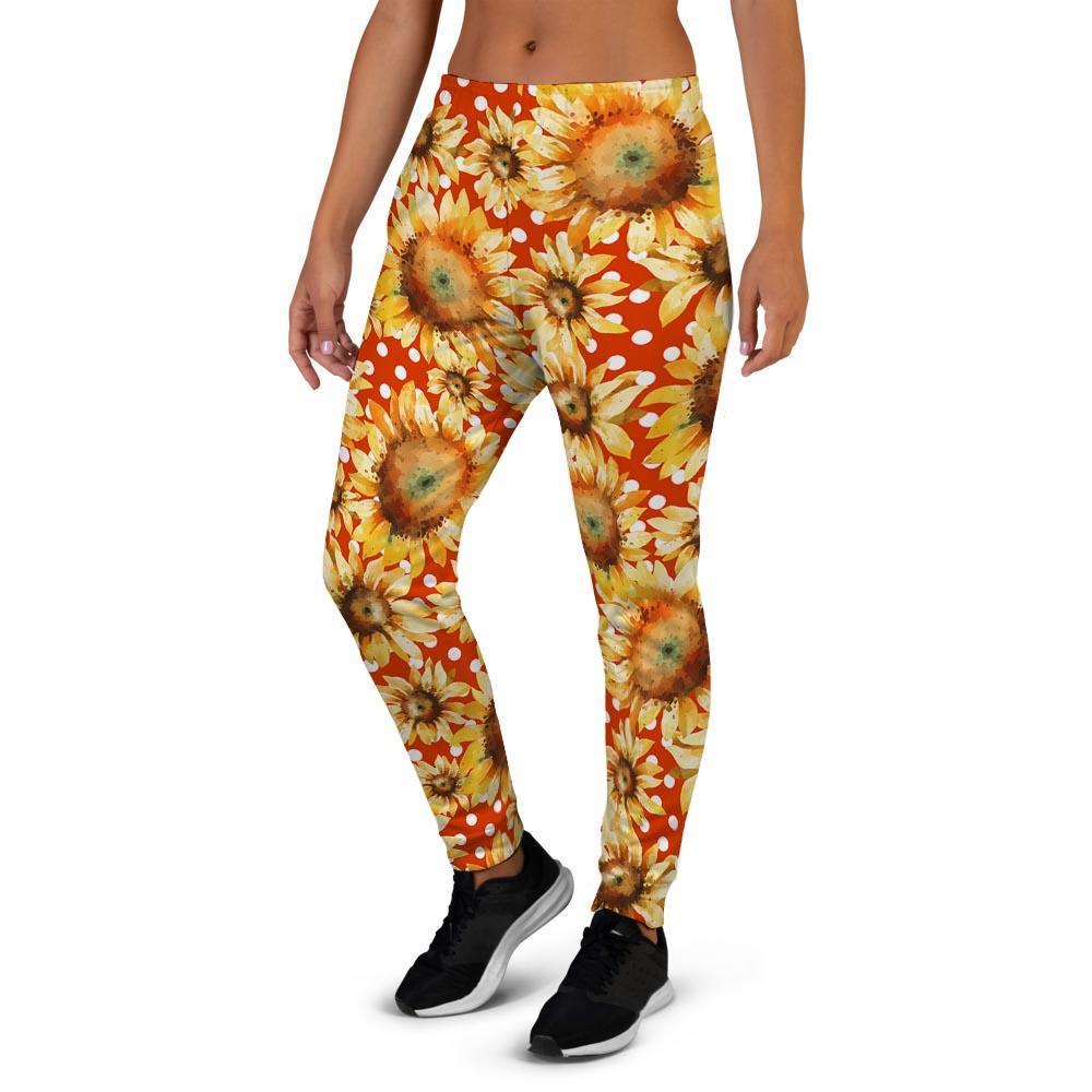 Red Polka Dot Sunflower Women's Joggers-grizzshop