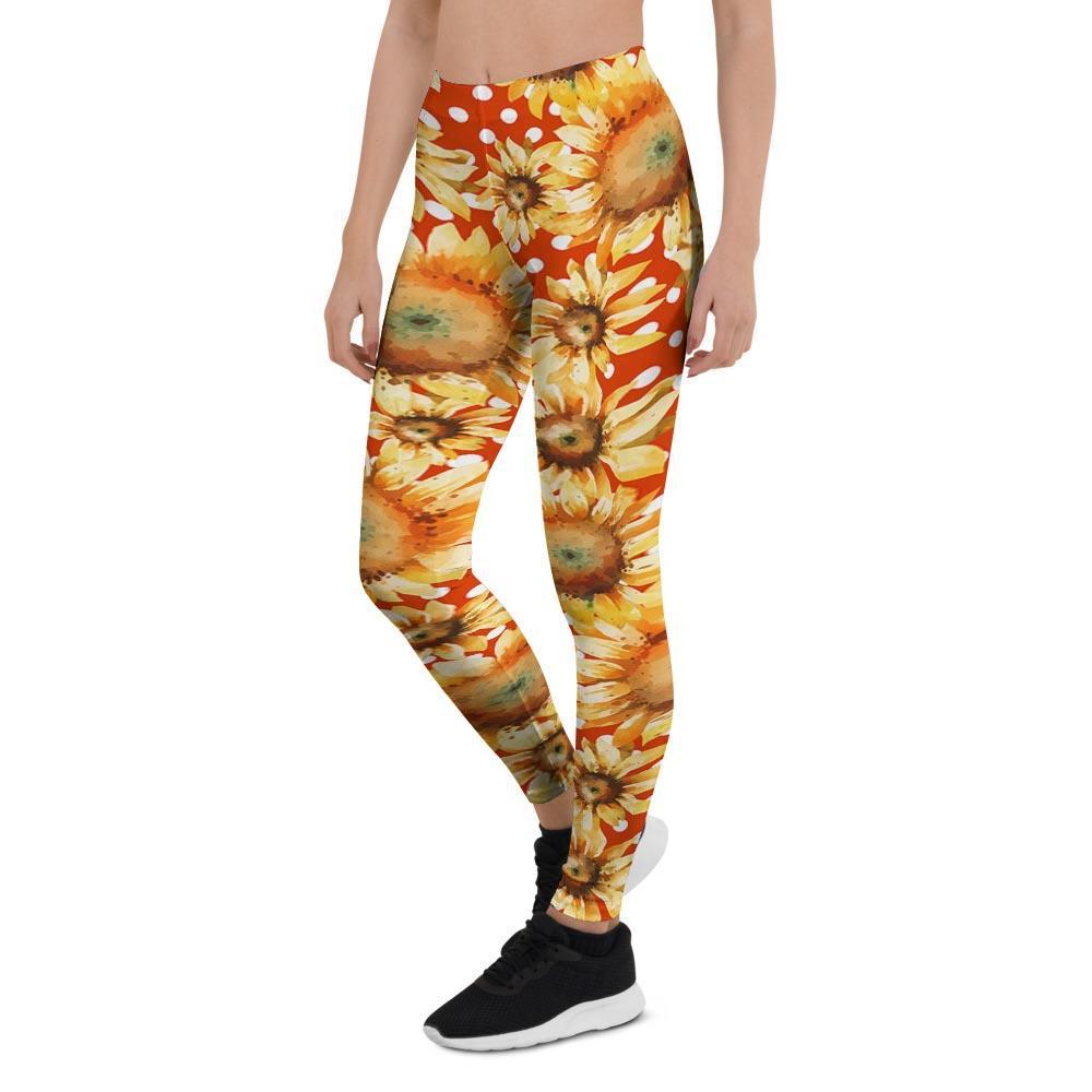 Red Polka Dot Sunflower Women's Leggings-grizzshop