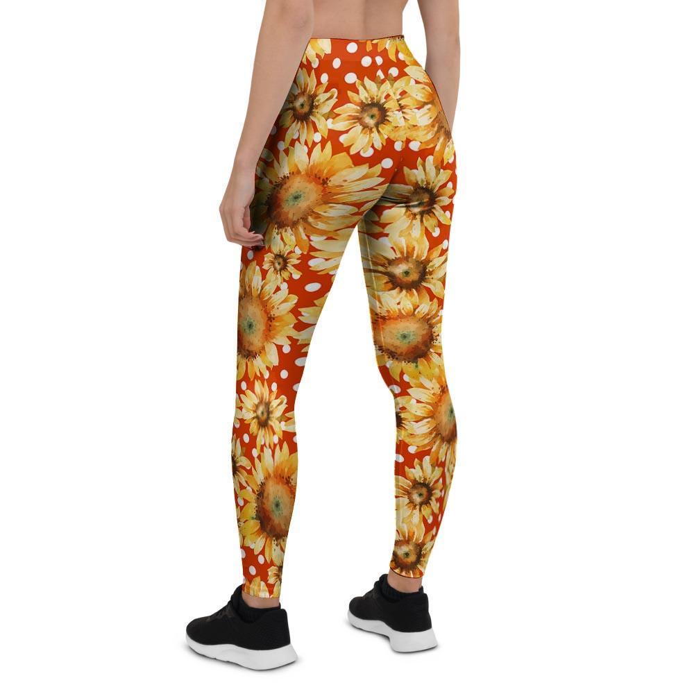 Red Polka Dot Sunflower Women's Leggings-grizzshop