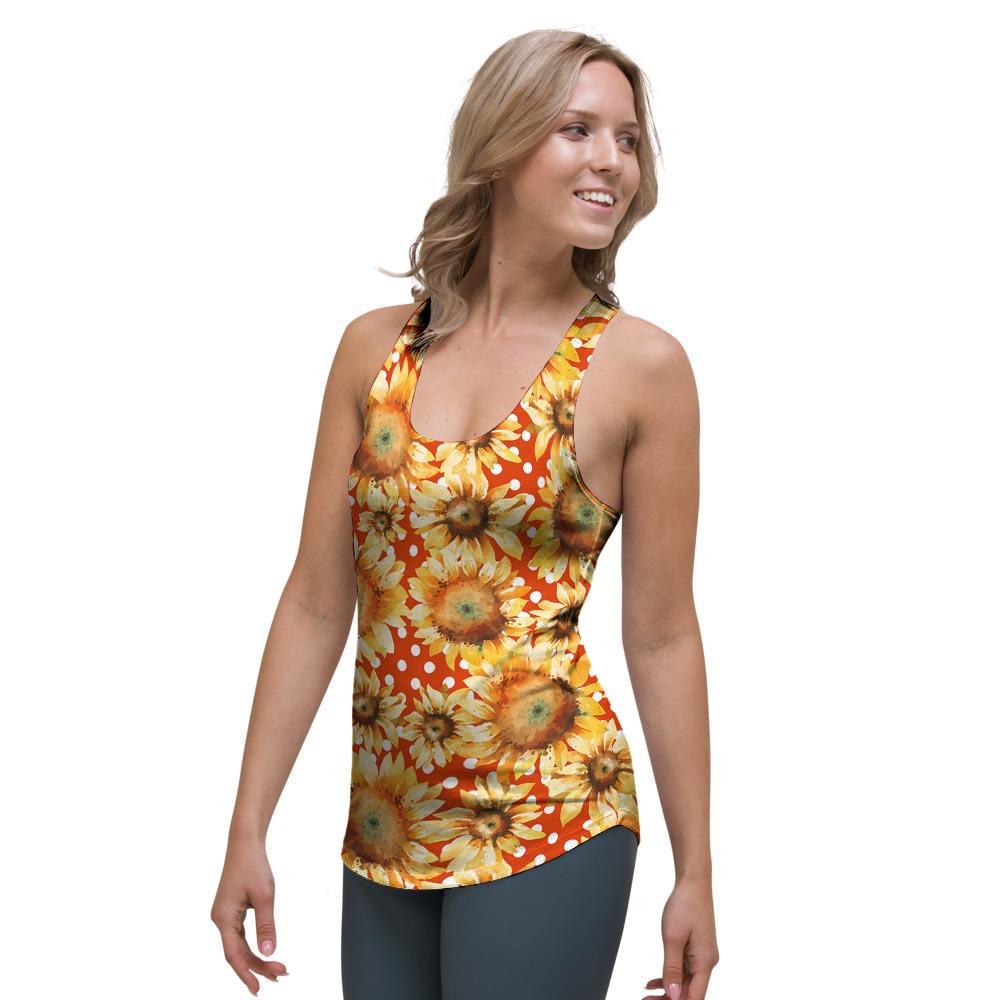 Red Polka Dot Sunflower Women's Racerback Tank Top-grizzshop