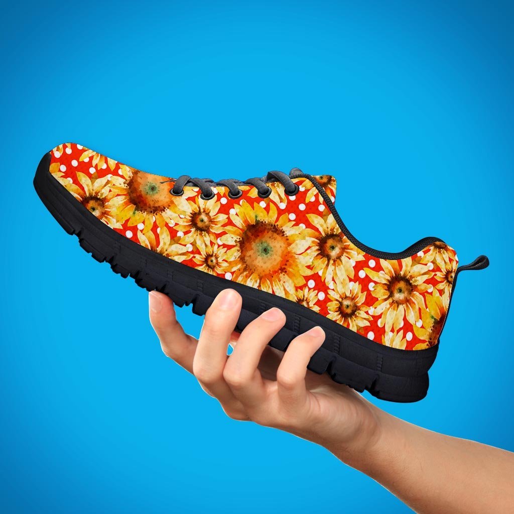 Red Polka Dot Sunflower Women's Sneakers-grizzshop