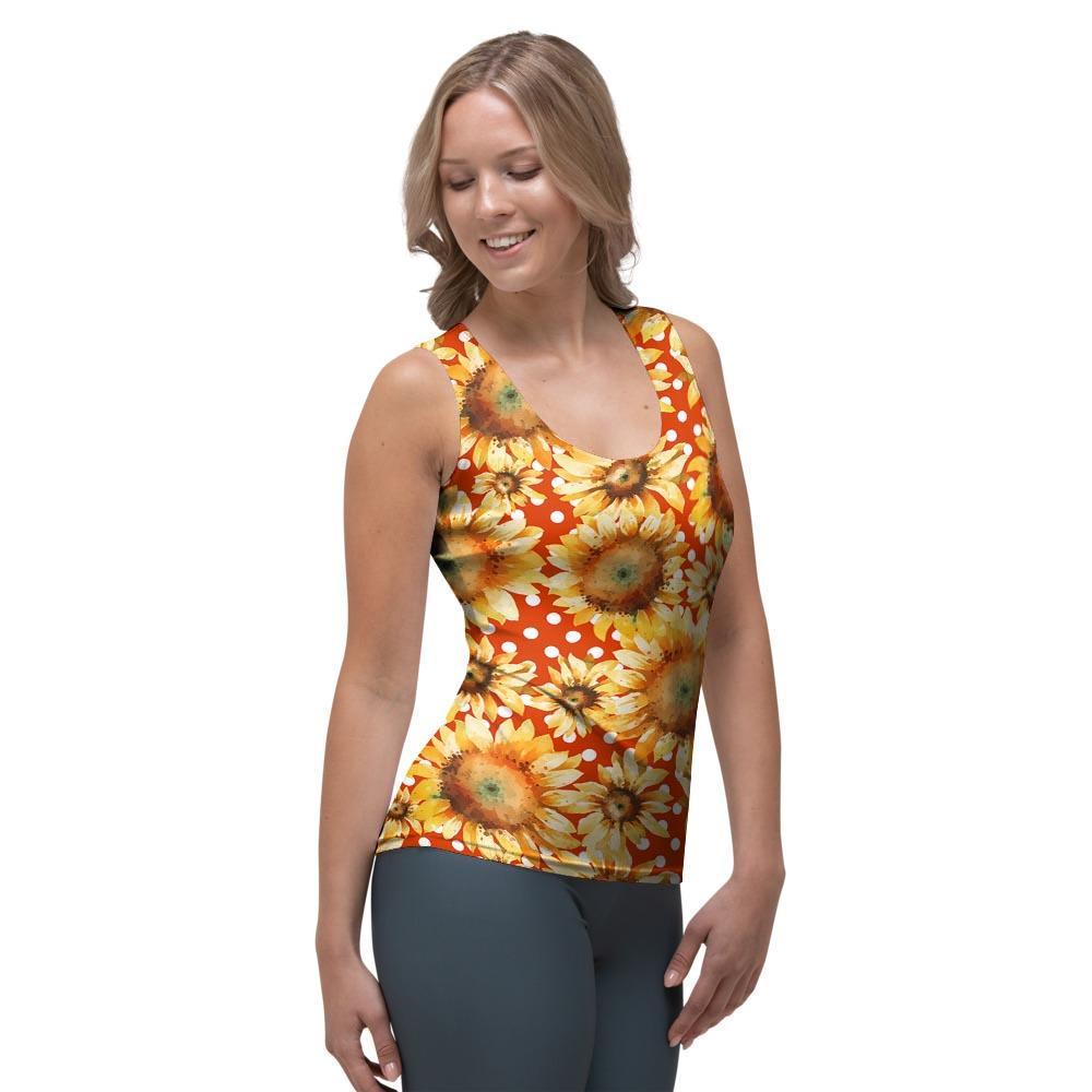 Red Polka Dot Sunflower Women's Tank Top-grizzshop