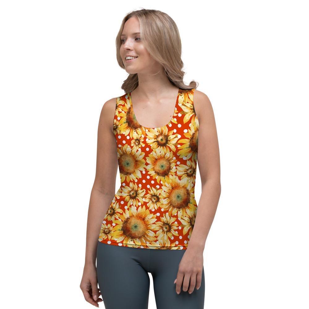 Red Polka Dot Sunflower Women's Tank Top-grizzshop