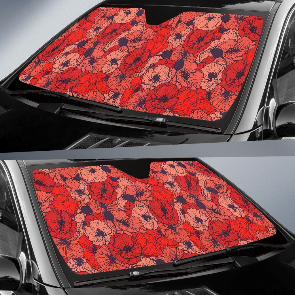 Red Poppy Floral Pattern Print Car Sun Shade-grizzshop