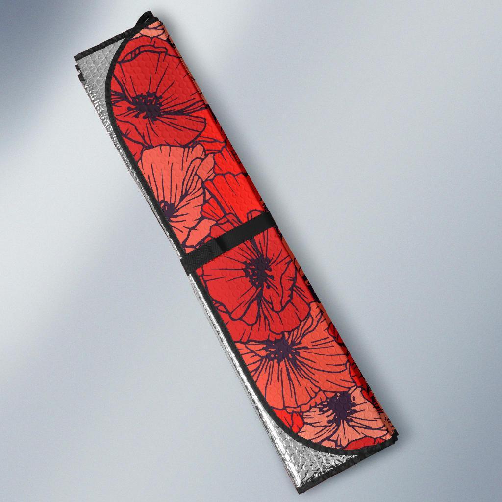 Red Poppy Floral Pattern Print Car Sun Shade-grizzshop