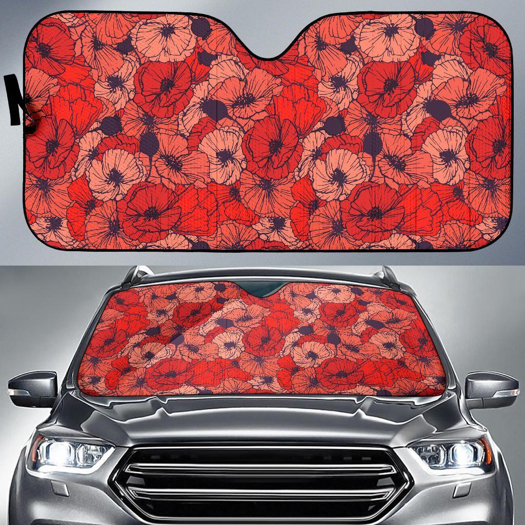 Red Poppy Floral Pattern Print Car Sun Shade-grizzshop