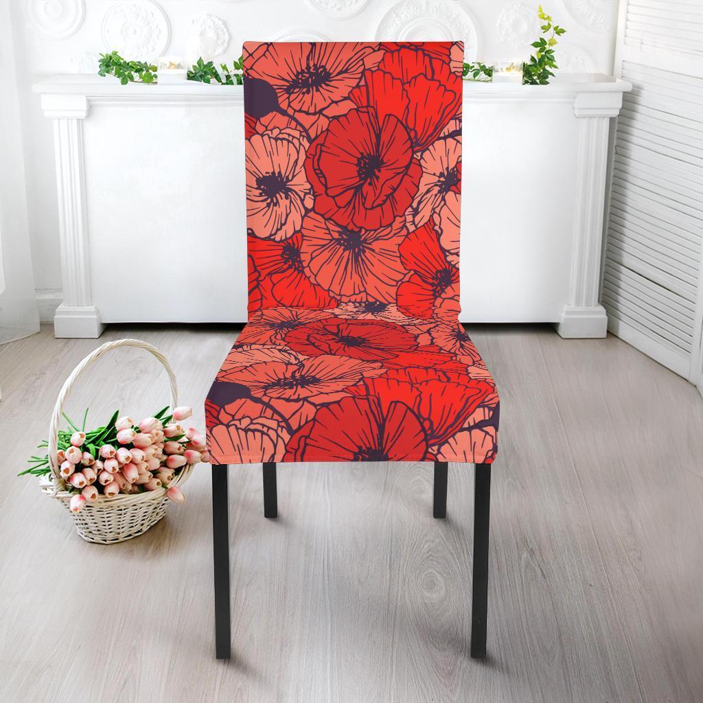 Red Poppy Floral Pattern Print Chair Cover-grizzshop