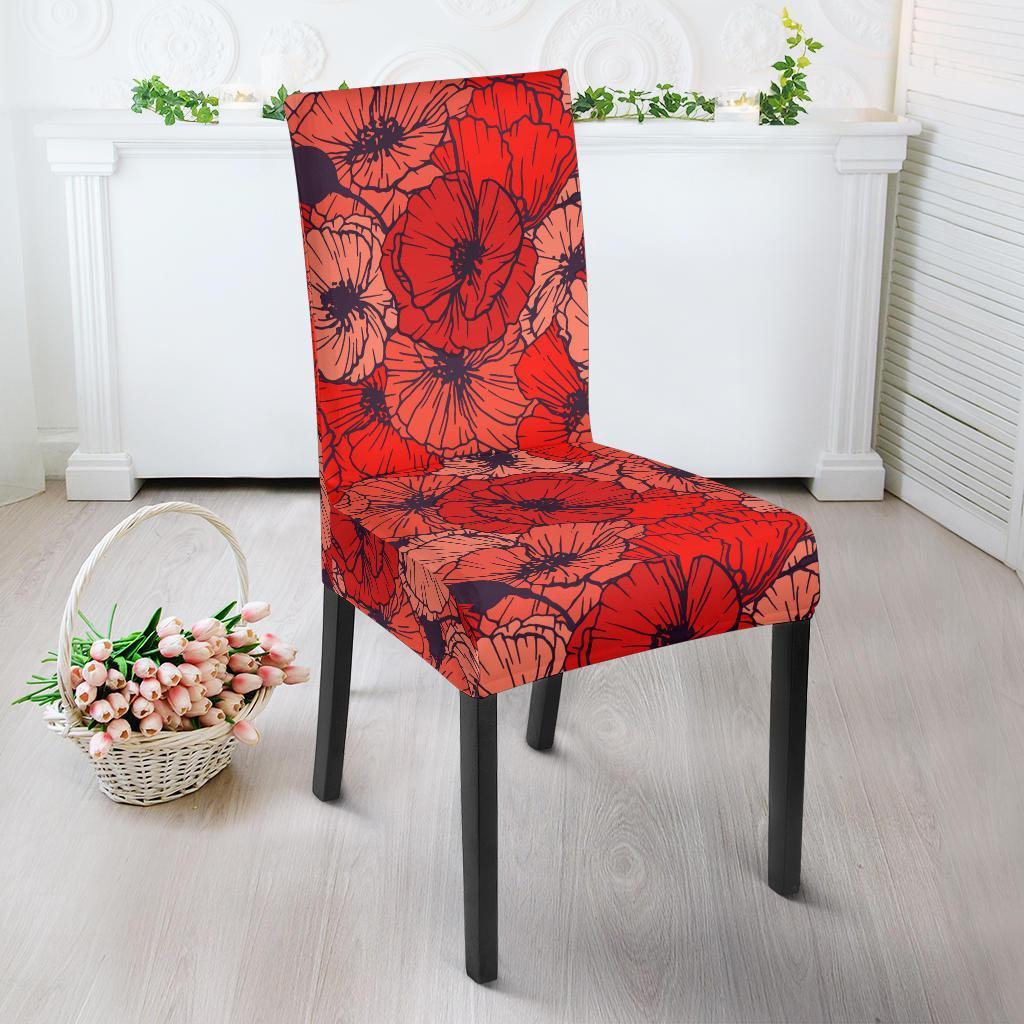 Red Poppy Floral Pattern Print Chair Cover-grizzshop