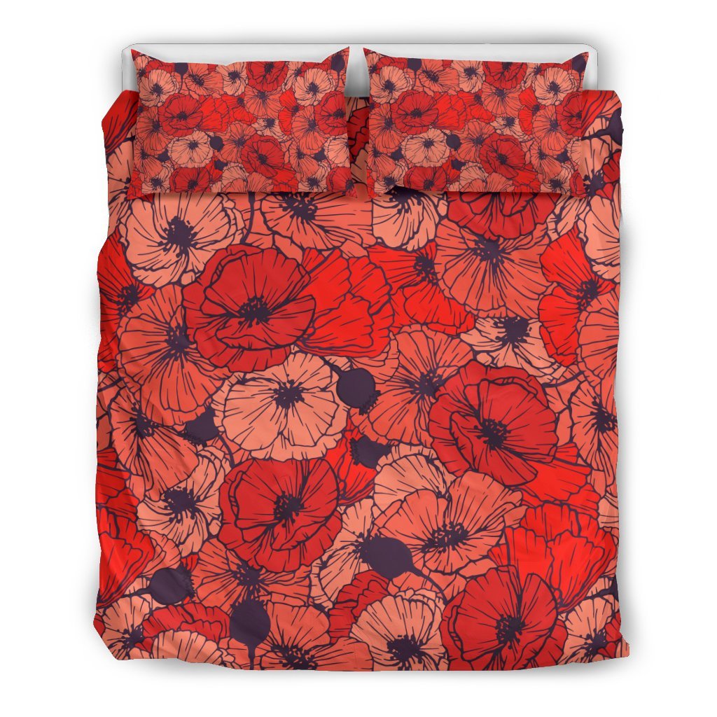 Red Poppy Floral Pattern Print Duvet Cover Bedding Set-grizzshop