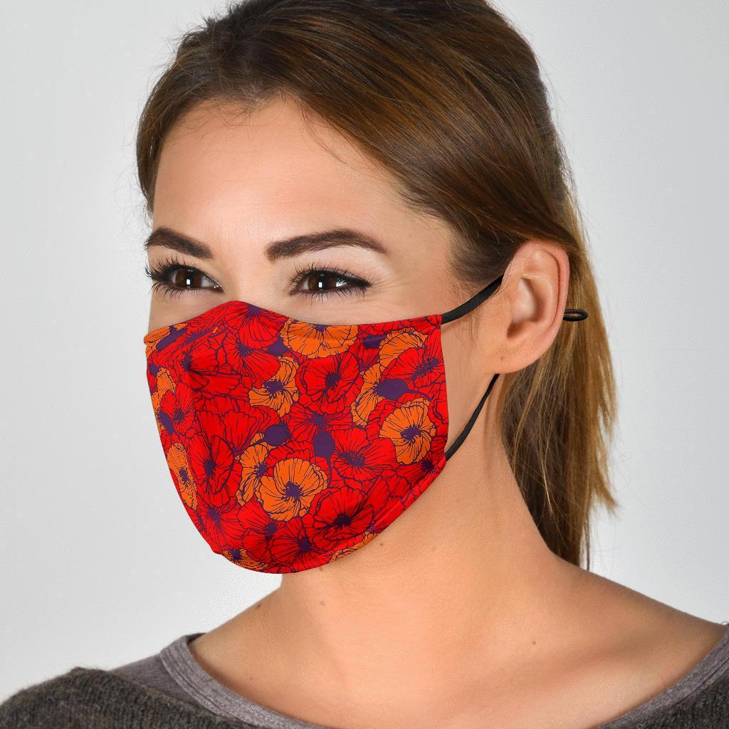 Red Poppy Floral Pattern Print Face Mask-grizzshop