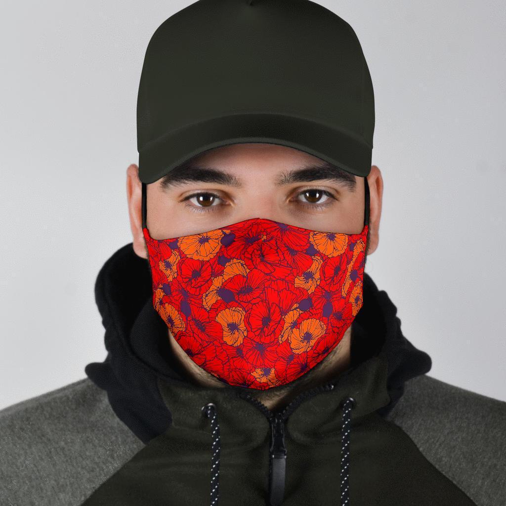 Red Poppy Floral Pattern Print Face Mask-grizzshop