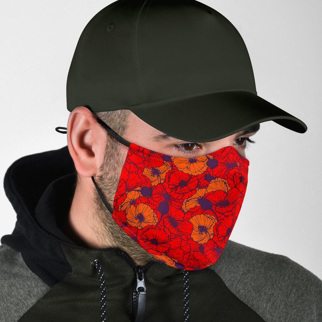 Red Poppy Floral Pattern Print Face Mask-grizzshop